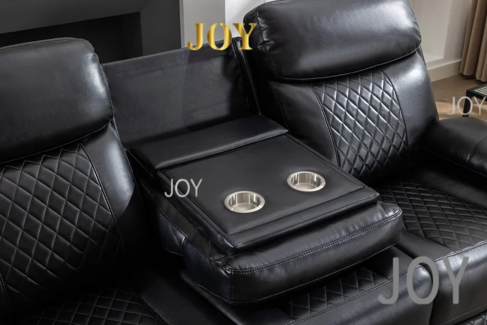 #￥Custom 3+2+1 Seat PU Leather Power Reclining Chair Smart Electrical Recliner Sofa Couch Set with Dropdown Table LED Cup Holder