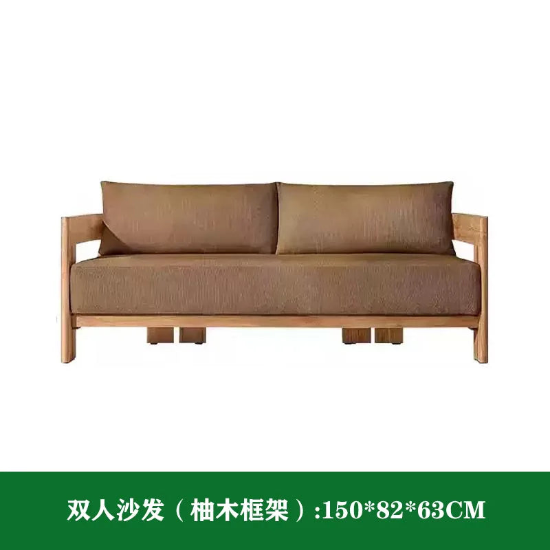 Waterproof Aluminum Alloy Outdoor Sofa Set with Solid Teak Wood Frame for Courtyard Patio Garden Sunroom Furniture