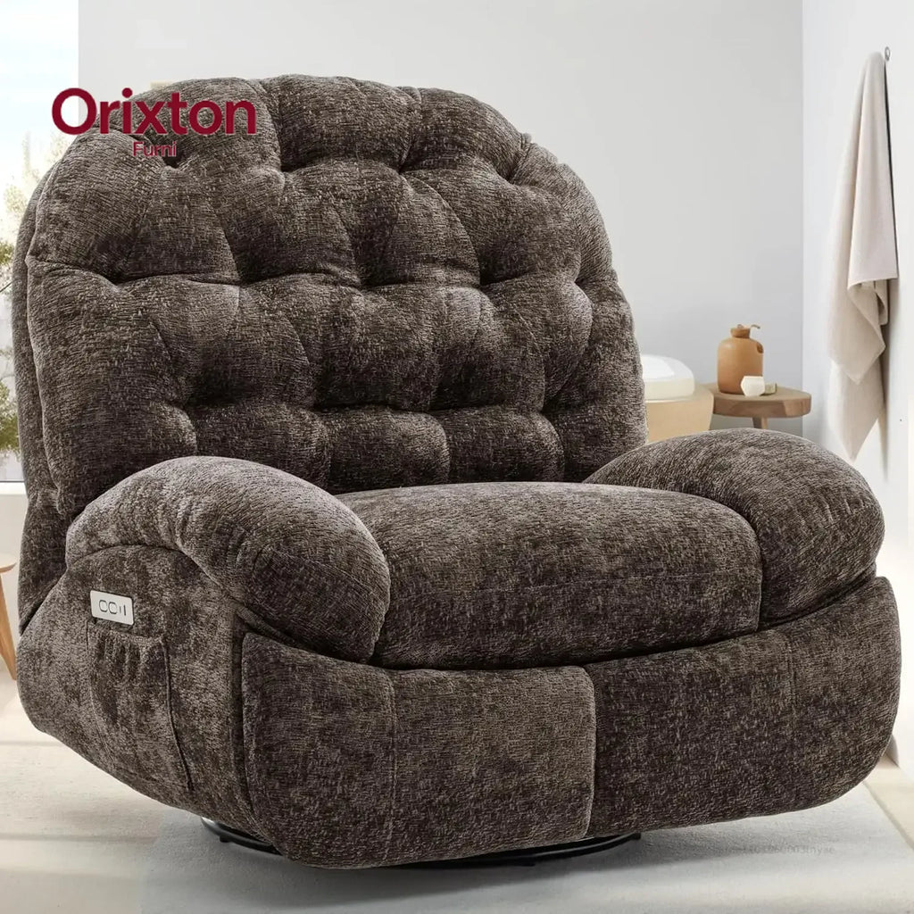 Oversized Swivel Recliner Chair, Comfortable Soft Shaped Recliner with  Ports and Storage for Living Room