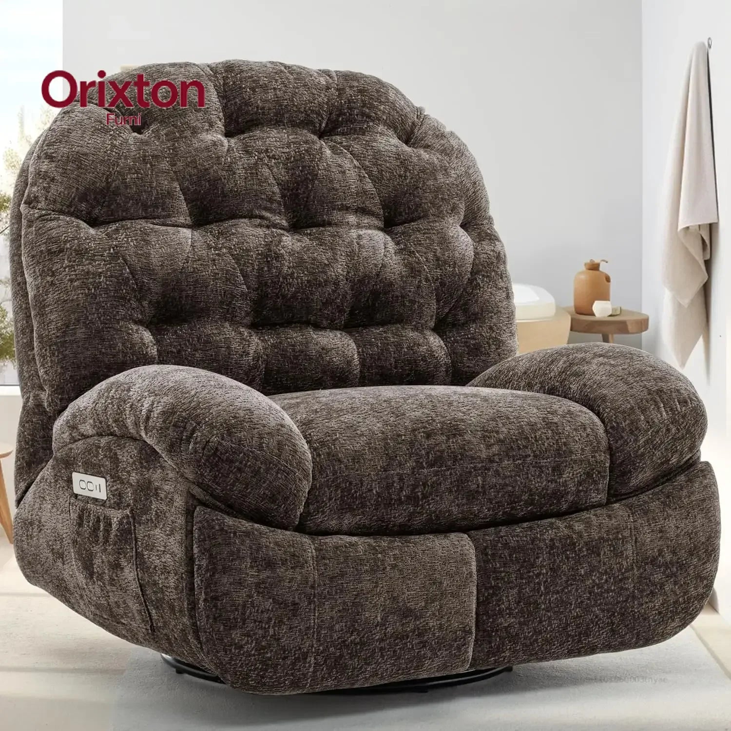 Oversized Swivel Recliner Chair, Comfortable Soft Shaped Recliner with  Ports and Storage for Living Room