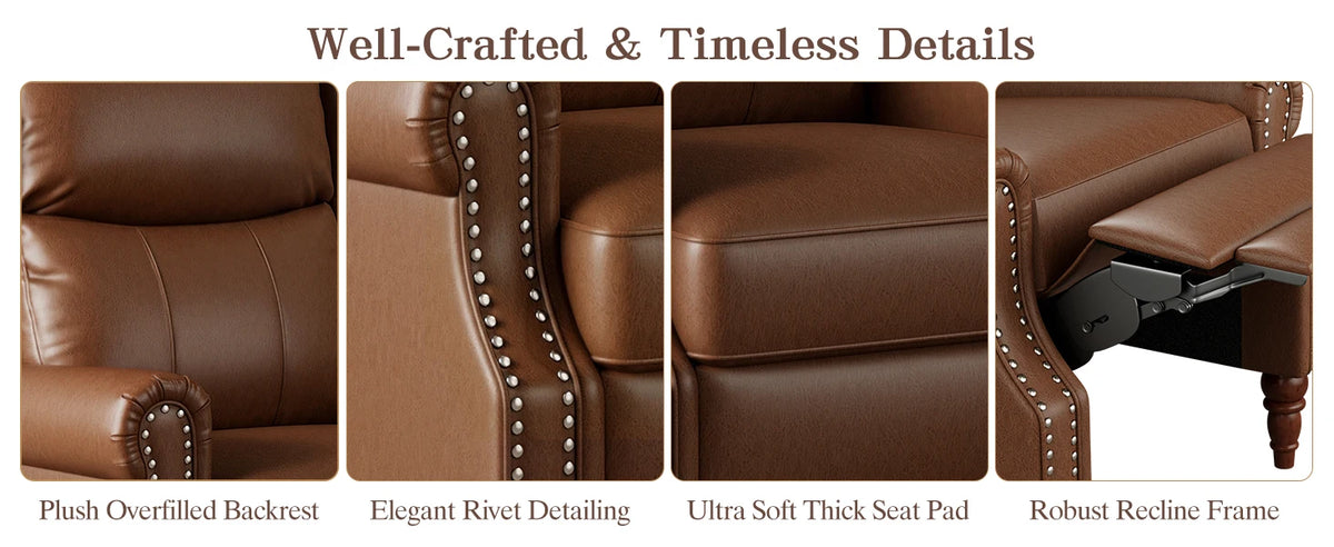 Pushback Recliner Chair Set of 2, Faux Leather/Chenille Wingback Accent Armchair