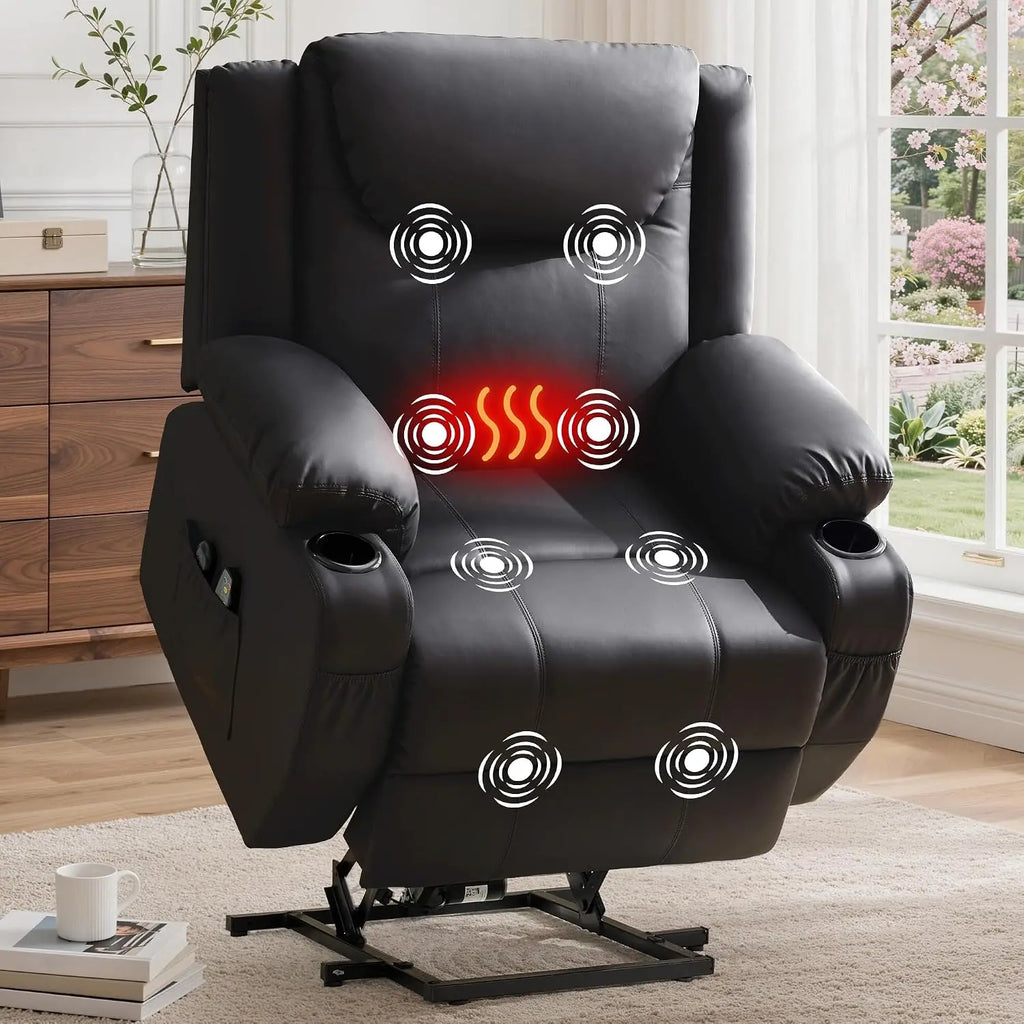 Oversized Power Lift Recliner Chair with Massage and Heat for Elderly, 26" Overstuffed Wide Electric Recliner with 2 Side