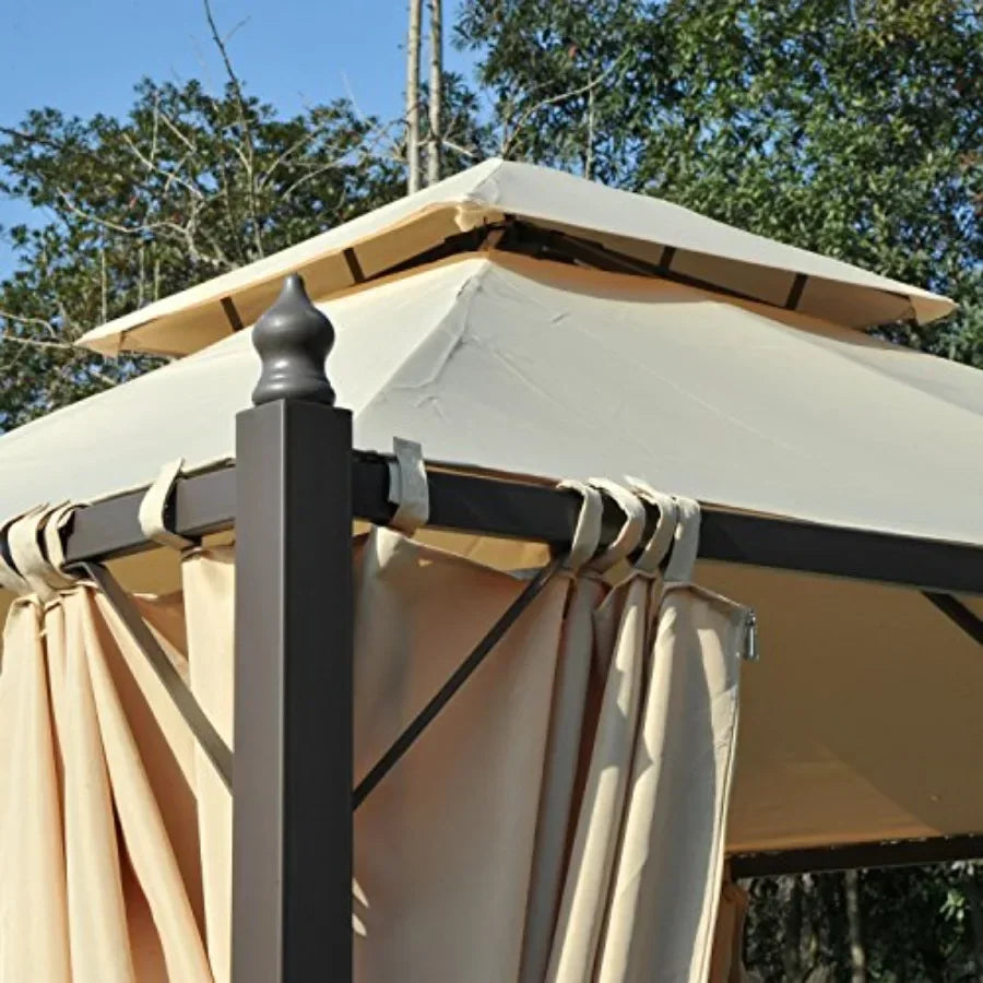 10' x 10' Steel Outdoor Patio Gazebo with Polyester Privacy Curtains Two-Tier Roof for Air Large Design