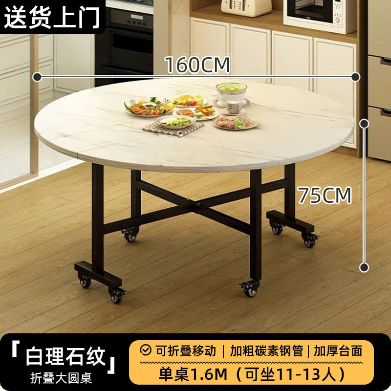Folding Round Table for Home Rental Small Apartment Movable Folding Dining Table Large Round Table with Turntable