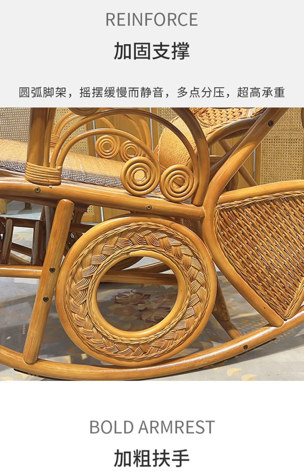 Rattan Chair Casual Rocking Chair Natural Real Rattan Recliner Balcony Rocking Chair Adult