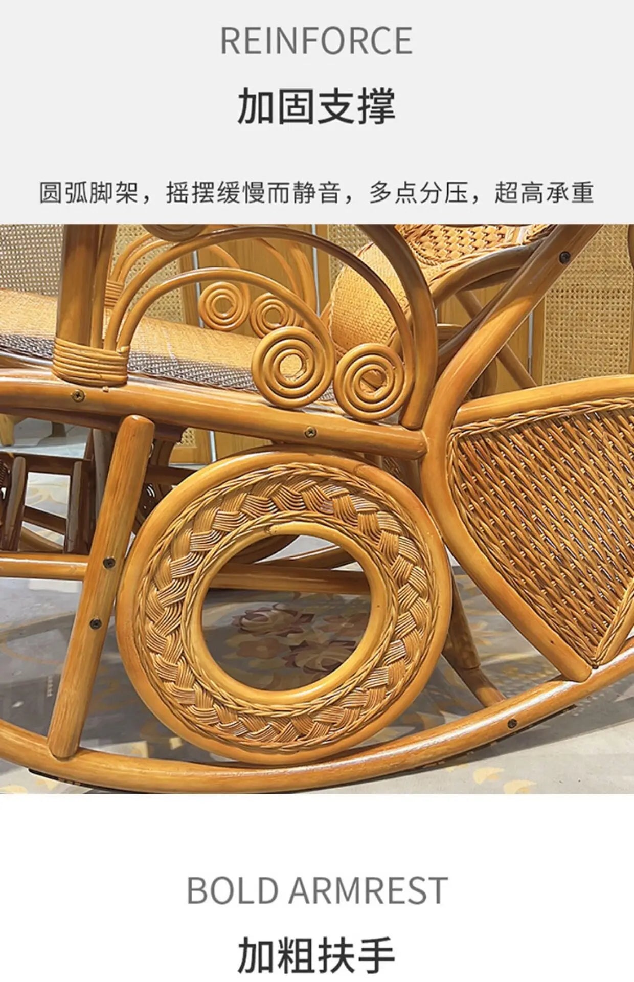 Rattan Chair Casual Rocking Chair Natural Real Rattan Recliner Balcony Rocking Chair Adult