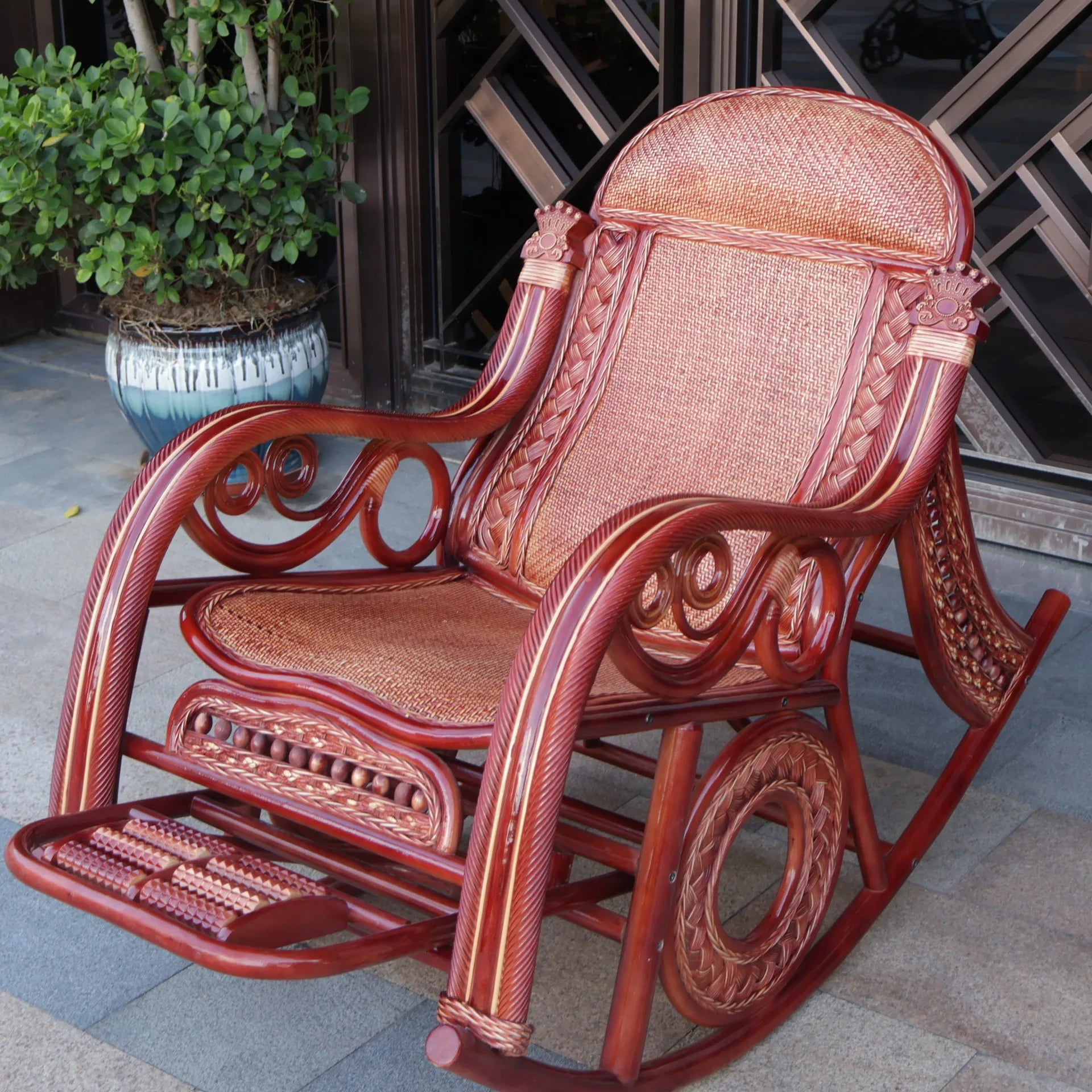 Natural rattan rocking chair sofa recliner lazy adult elderly chair living room