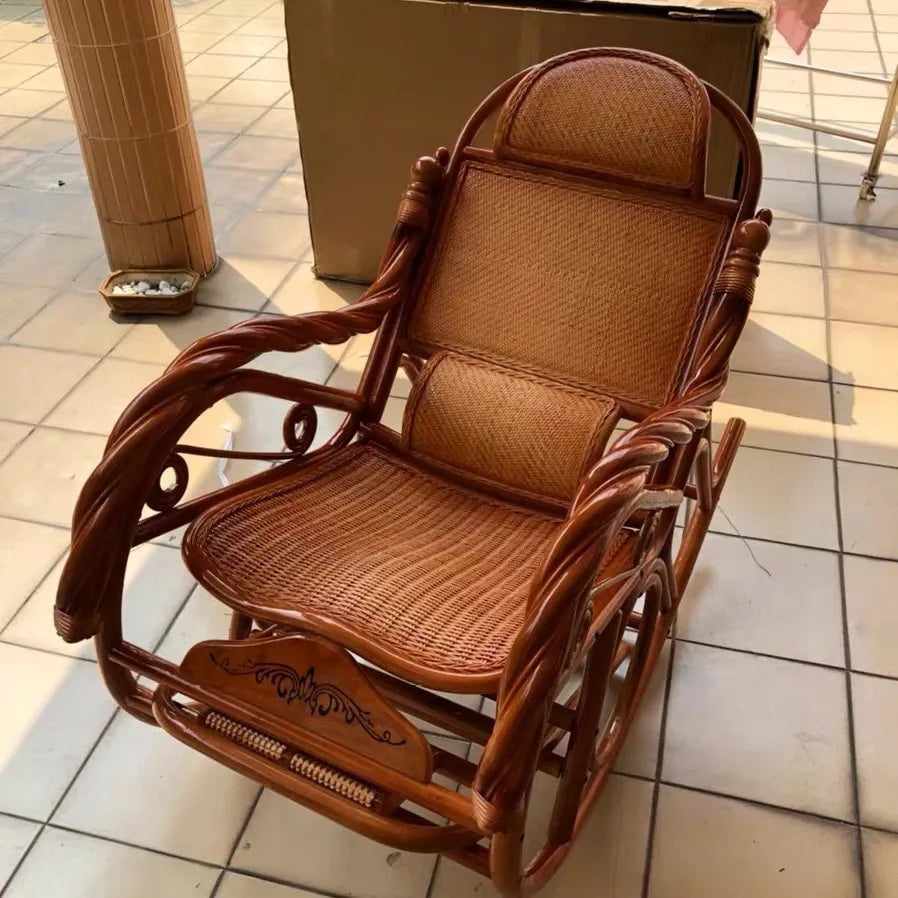 Leisure Lazy Rocking Chair Pastoral Rattan Natural Rattan Homestay Rocking Chair