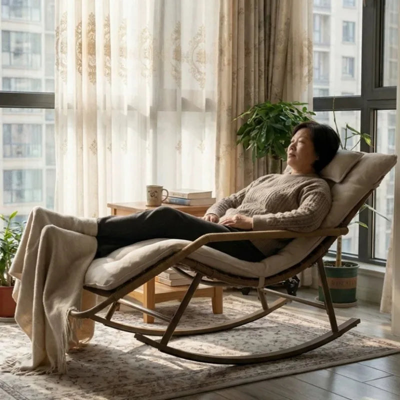 Recliner Living Room Rocking Chair Adult Can Sleep Balcony Indoor Lazy Comfortable Sofa Lunch Break Leisure Chair Rattan
