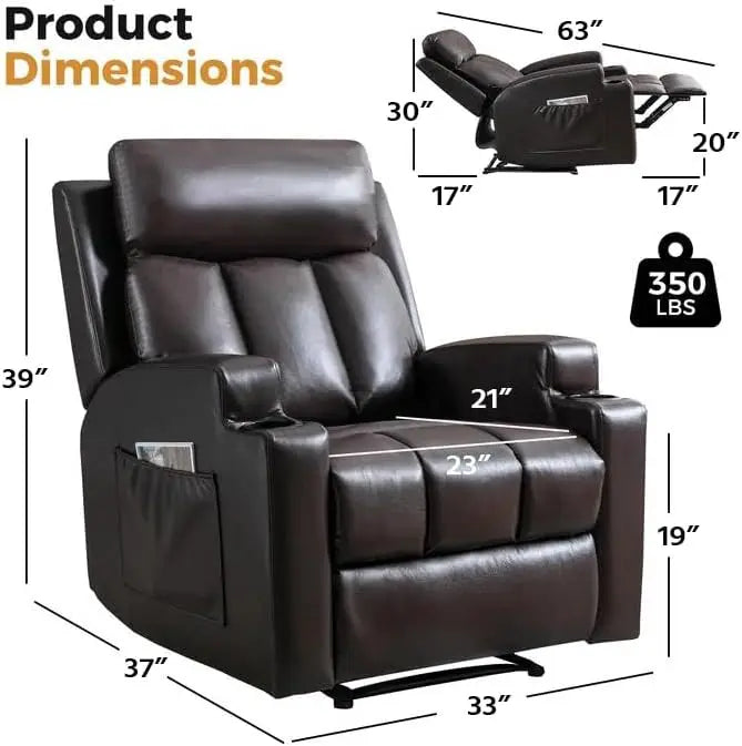 Manual Recliner Chair with Massage and Heat,Breathable Leather Recliner Chair with Armrest and Backrest, Manual