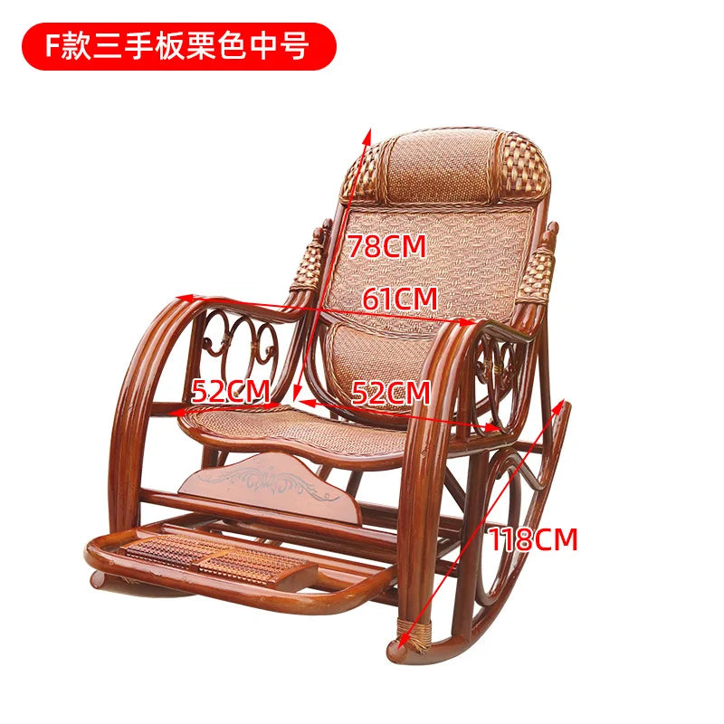 Home Balcony Leisure True Vine Elderly Rocking Chair Reliable Back Braided Rattan Chair Living Room