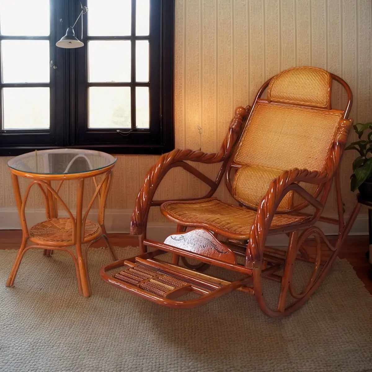 HYS rattan chair natural real rattan rocking chair adult rocking recliner leisure home balcony rattan elderly carefree nap