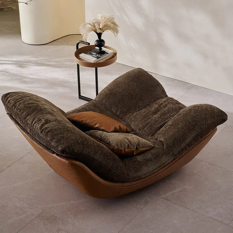 Nordic Modern Curved Lounge Chair Premium Chenille & PU Leather Lazy Sofa for Living Room & Bedroom Relaxation home furniture