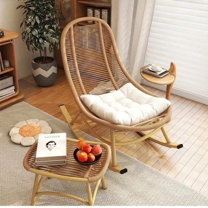 Rattan rocking chair outdoor balcony lounge chair leisure courtyard lazy sofa can lie and sleep outdoor single rattan chair