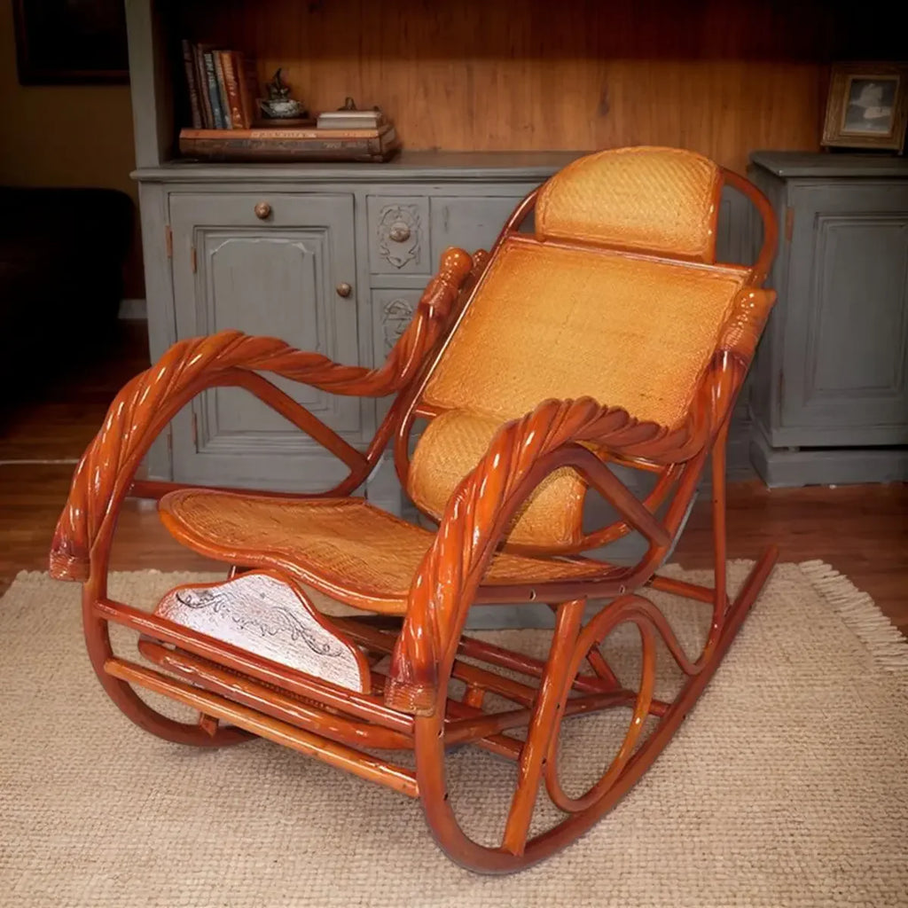 Rattan chair natural Indonesian real rattan rocking chair adult rocking recliner leisure home balcony rattan elderly carefree na