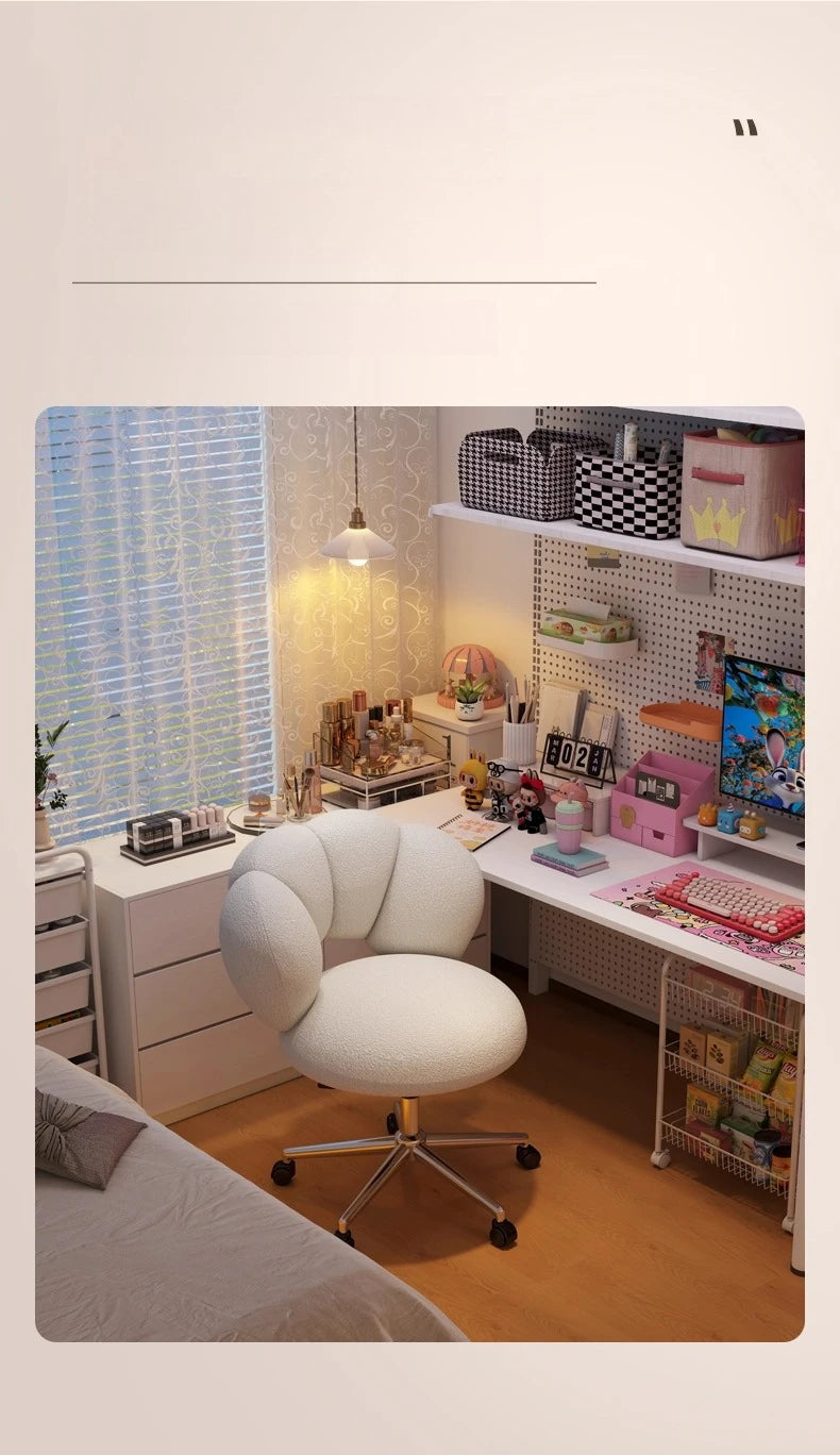 Cream Wind Living Room Chairs Furniture Dressing Stool Rotatable Chair Lamb Wool Small Internet Celebrity Stool Computer Stool