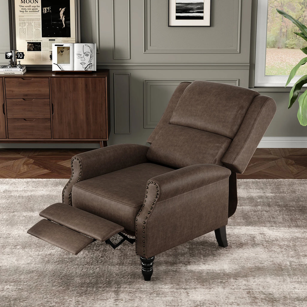 Modern Faux Leather Pushback Recliner Chair, Comfortable Manual Reclining Accent Chair for Living Room, Bedroom