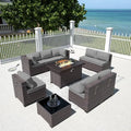 10 Pieces Outdoor Patio urniture Set,Outdoor Sectional urniture with 43" 55000 Gas Propane ire Pit Table,All Weather PE Rattan W