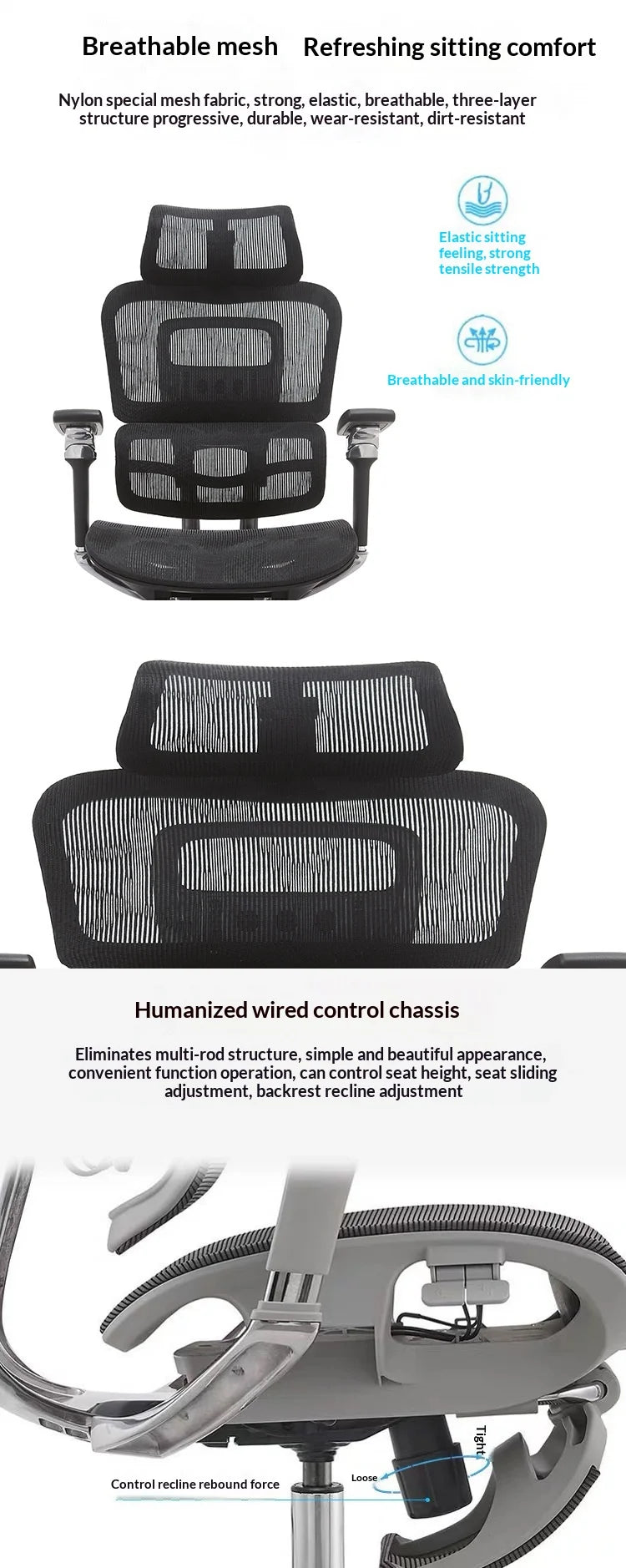 Office Chair Ergonomic Lumbar Support Adjustable Recline Mesh Headrest Swivel Wheels Home Office Gaming Computer Seat Cadeira