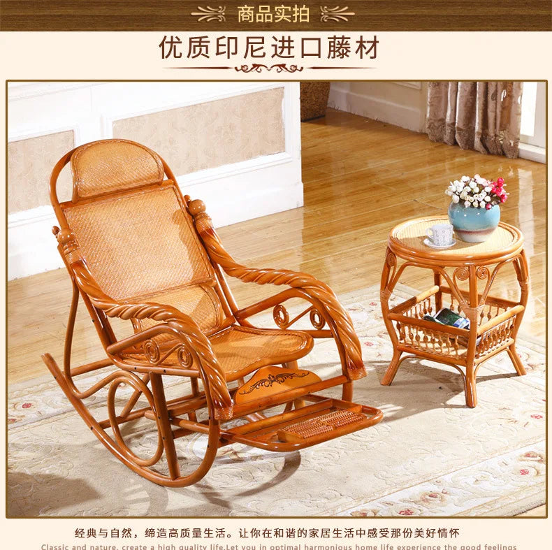 Rocking recliner adult rattan rocking chair elderly rocking chair balcony living room real natural rattan