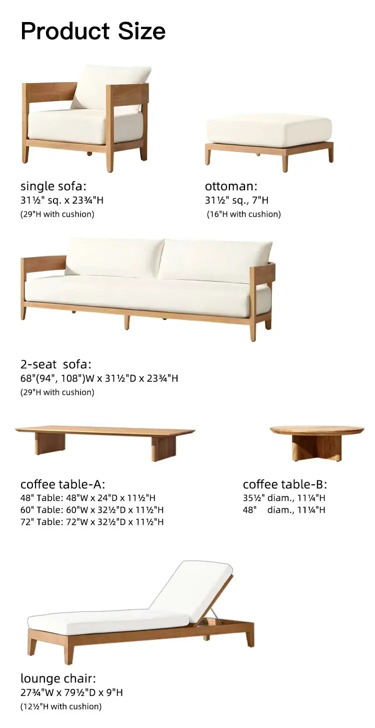 High End Modern Villa Courtyard Hotel Patio Sofa Set Cushions Teak Solid Wood Outdoor Furniture Backyard Garden Set