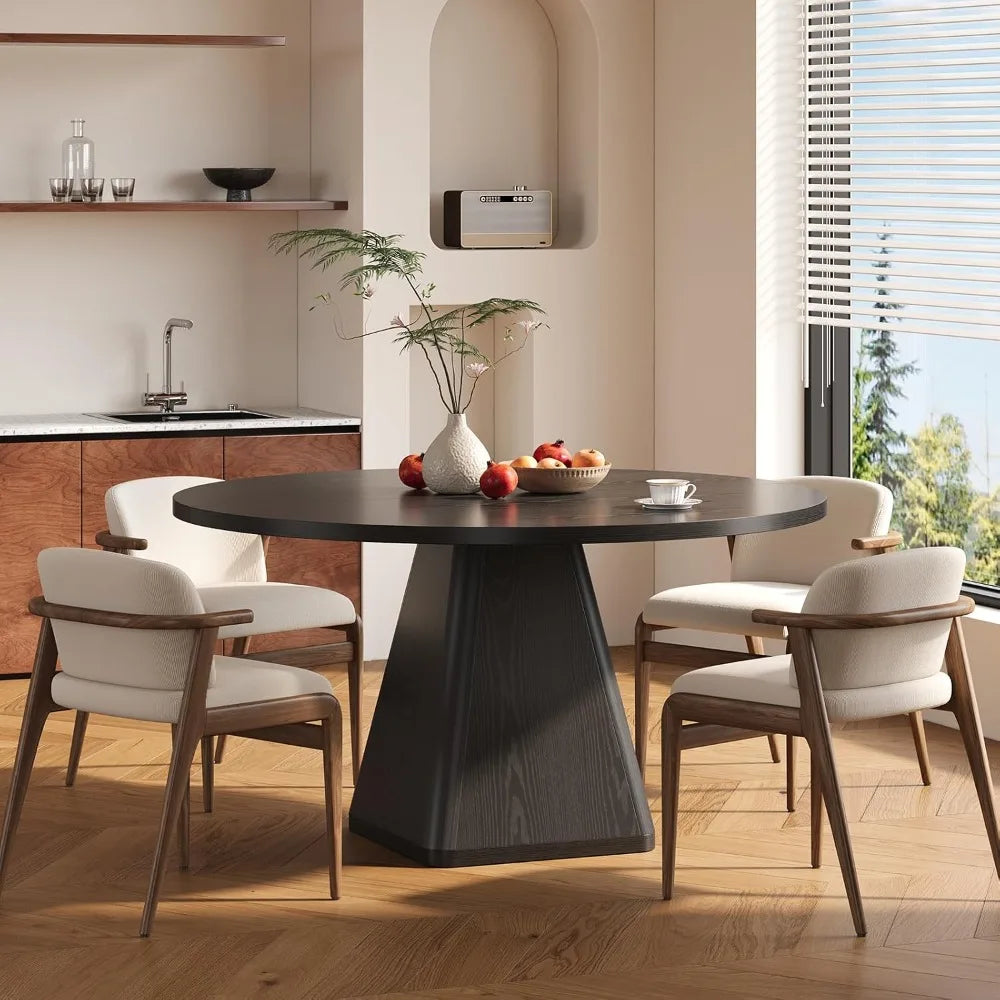 47 Inch Round Dining Table for 4-6,Square Pedestal Base,Black