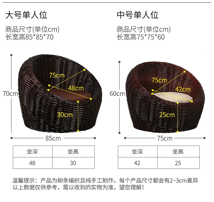 Rattan Wicker Sofa Chair for Indoor Outdoor Use Tatami Balcony Bedroom Living Room Decor Casual Single Double Triple Seating
