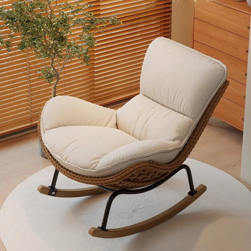 Rattan Rocking Chair for Sleeping Single Recliner Lounge Chair for Living Room Patio Outdoor Relaxing Seat Natural Wicker Rocker