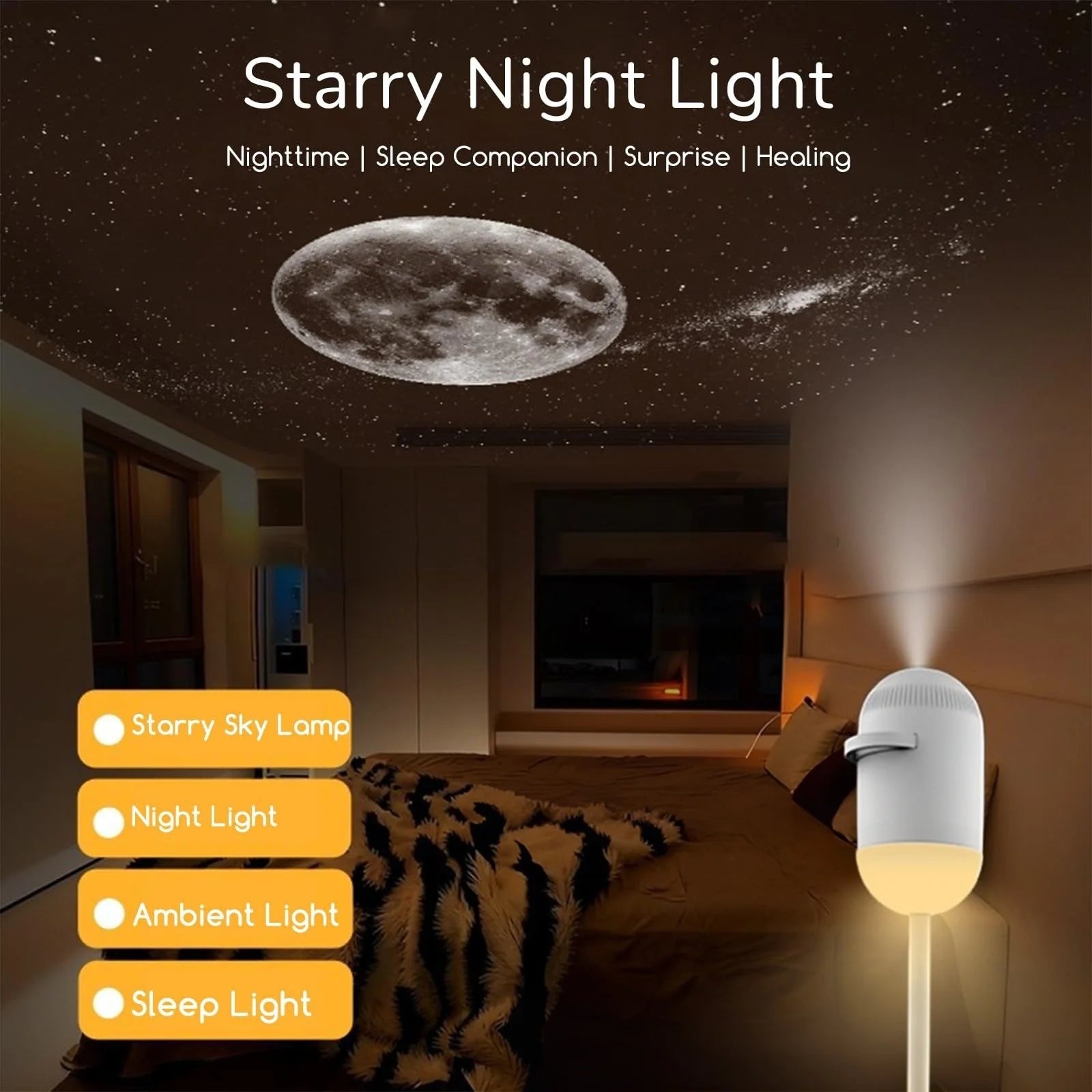 30 Projection Slides 2-in-1 Mini USB Galaxy Star Projector Night Light – Starry Sky Ambient Lamp for Bedroom Sleep & Decoration