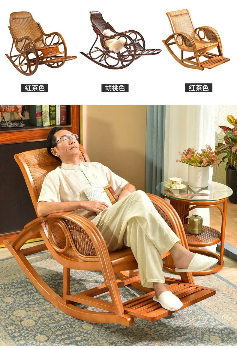 Rattan rocking chair Adult leisure recliner Natural rattan Xiao real rattan free chair Elderly solid wood new Chinese rocking ch