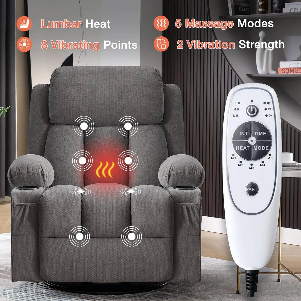 Swivel Rocker Recliner Chair with Vibration Massage and Lumbar Heating Ergonomic Lounge Chair for Living Room with Rocking