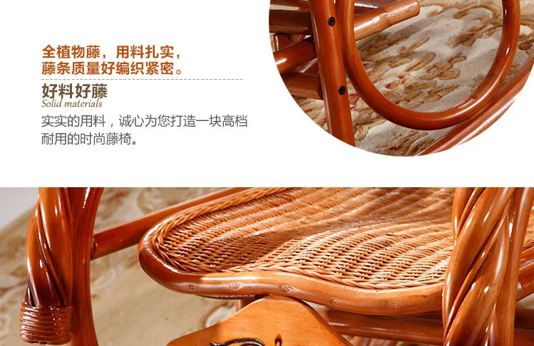 CZ Rocking Chair Hanging Basket Natural Real Rattan Plant Woven Relaxing Leisure Recliner