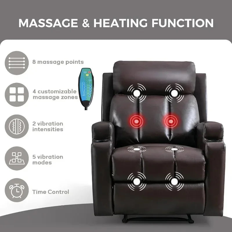 CANMOV Manual Recliner Chair with Massage and Heat,Breathable Leather Recliner Chair with Armrest and Backrest