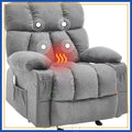 Massage Recliner Chair with Heat & Vibration, USB Port, Cup Holders - Grey Rocking Lounge Chair for Living Room