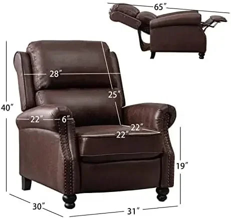 Reddish Brown Faux Leather Pushback Recliner Chair Single Sofa Accent Chair For Living Room