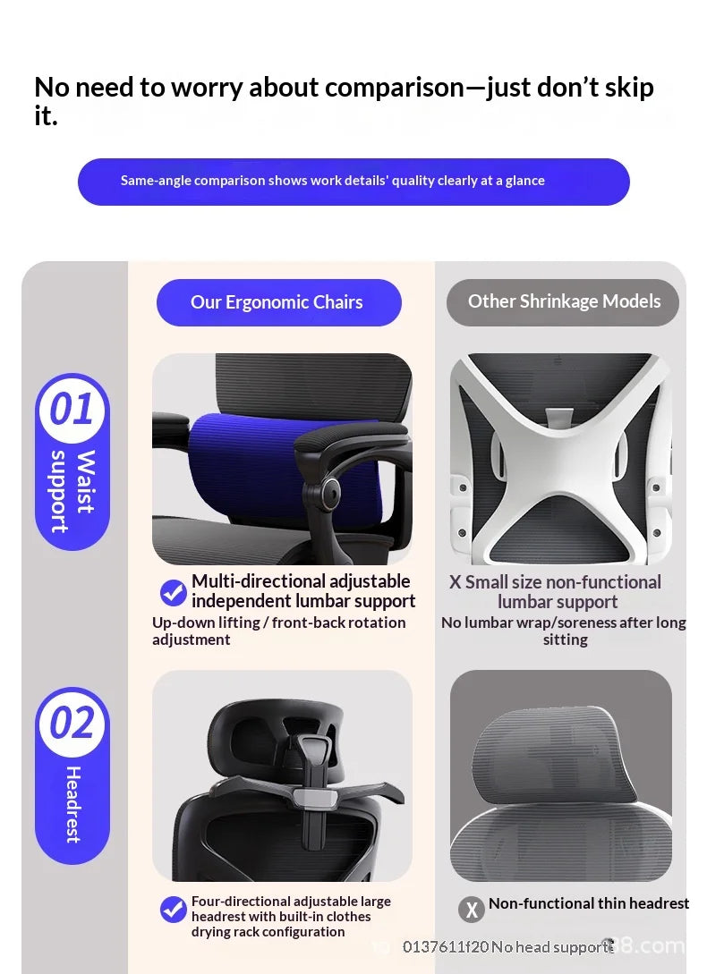Ergonomic Mesh Office Chair Recliner Adjustable Lumbar Headrest Swivel Wheels Comfort Sitting Home Office Gaming Chair Silla