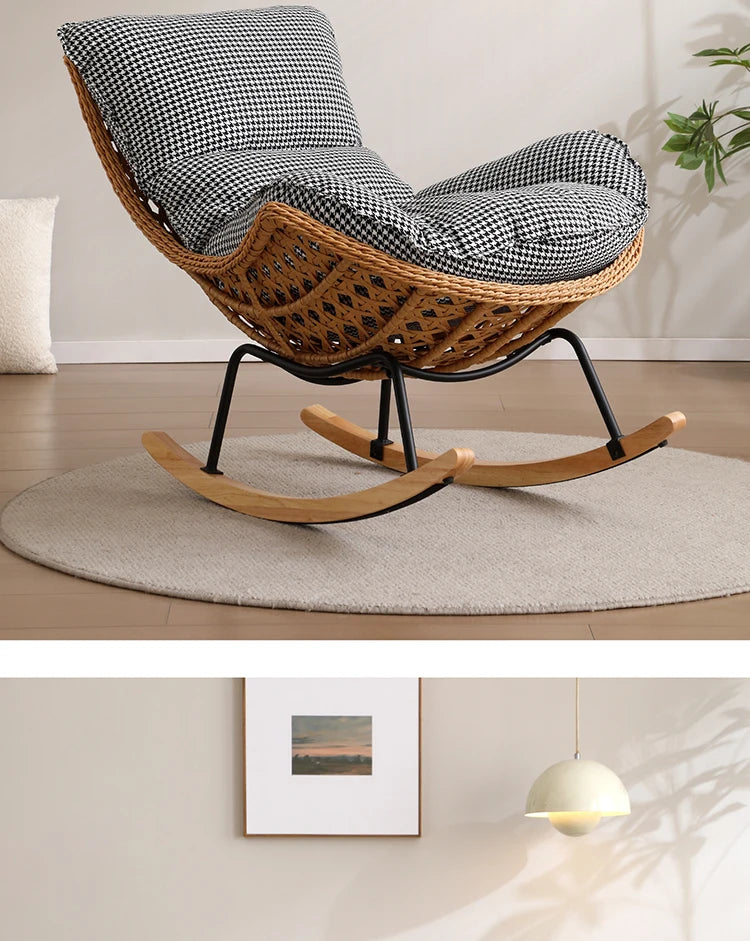 Rattan Rocking Chair for Sleeping Single Recliner Lounge Chair for Living Room Patio Outdoor Relaxing Seat Natural Wicker Rocker