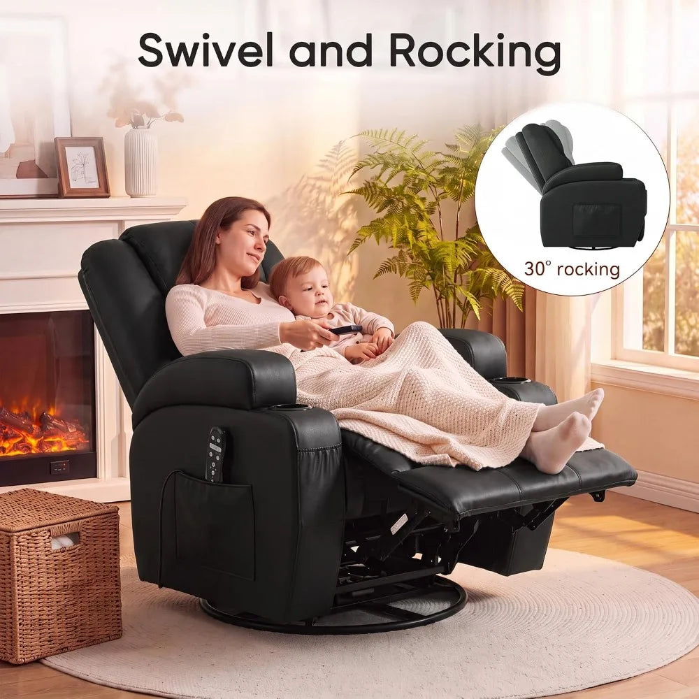 360° Swivel Rocker Recliner Chair,Massage Function,Comfy Single Sofa For Adults, Custom