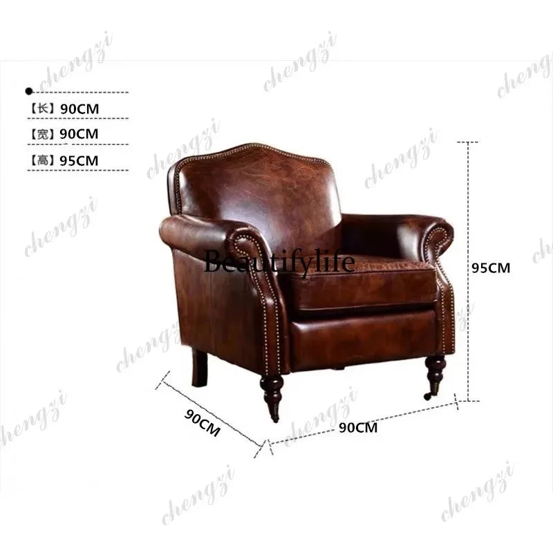 F181 American retro leather art sofa single leather office study boss chair living room sofa