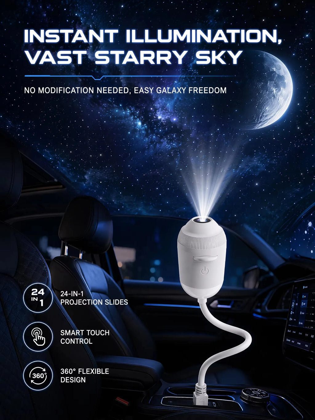 24 Projection Slides USB Plug-in Galaxy Star Projector Night Light Nebula Aurora Starry Sky Projector Light For Bedroom Decor