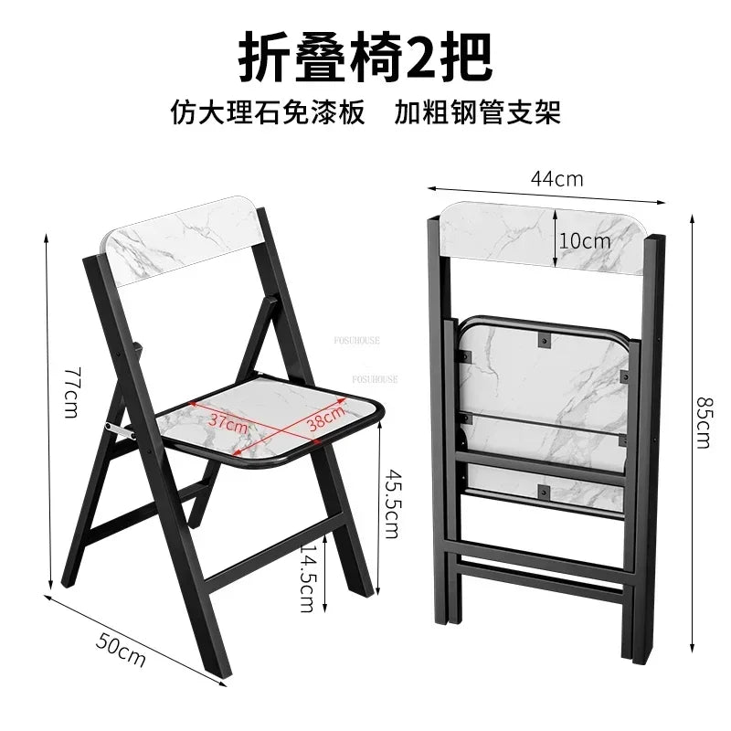 Home Folding Dining Table Set with Chairs Mobile Round Furniture Modern Kitchen Living Room Light Luxury Simple Portable
