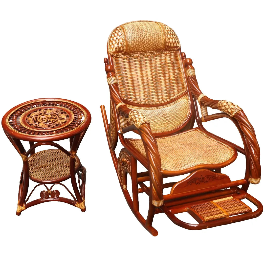 Home Balcony Leisure True Vine Elderly Rocking Chair Reliable Back Braided Rattan Chair Living Room