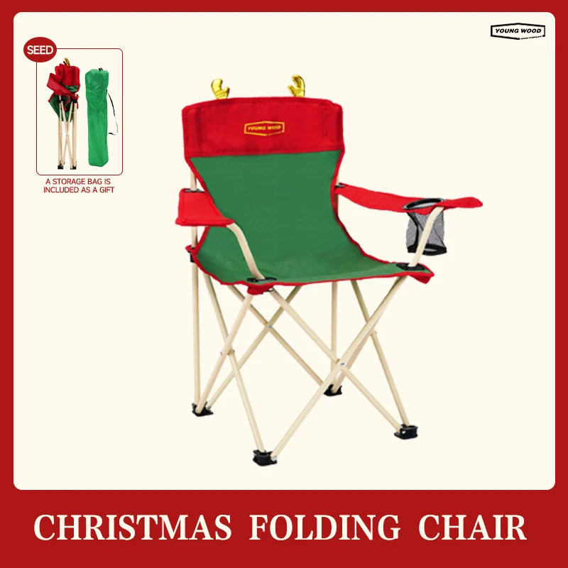 Christmas atmosphere beach stool, convenient camping folding chair camping cart, lightweight Christmas dining chair living chair