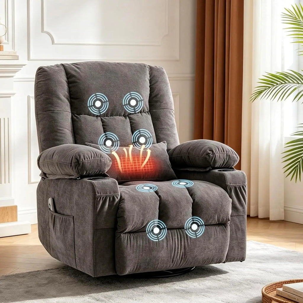 Electric Massage Recliner Chair with Heat and Rocking Function Oversized Recliner with Side Pocket and Dual Cup Holders