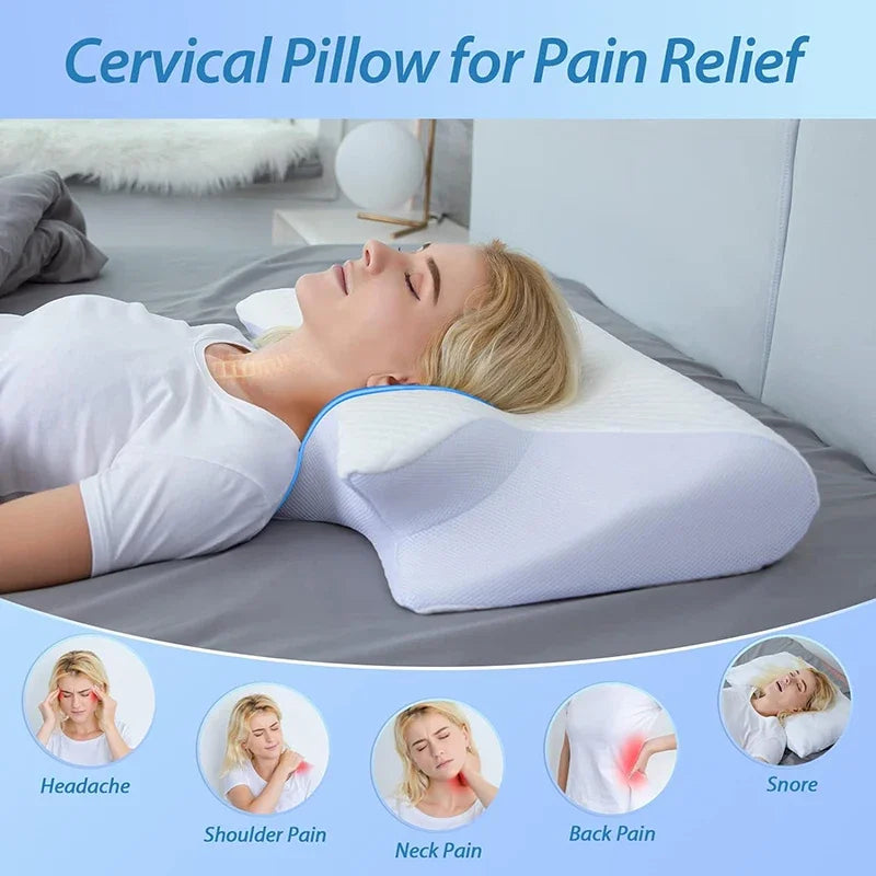 Sleep Memory Pillow — Butterfly Contoured Memory Foam Neck Pillow for Cervical Support &amp; Pain Relief
