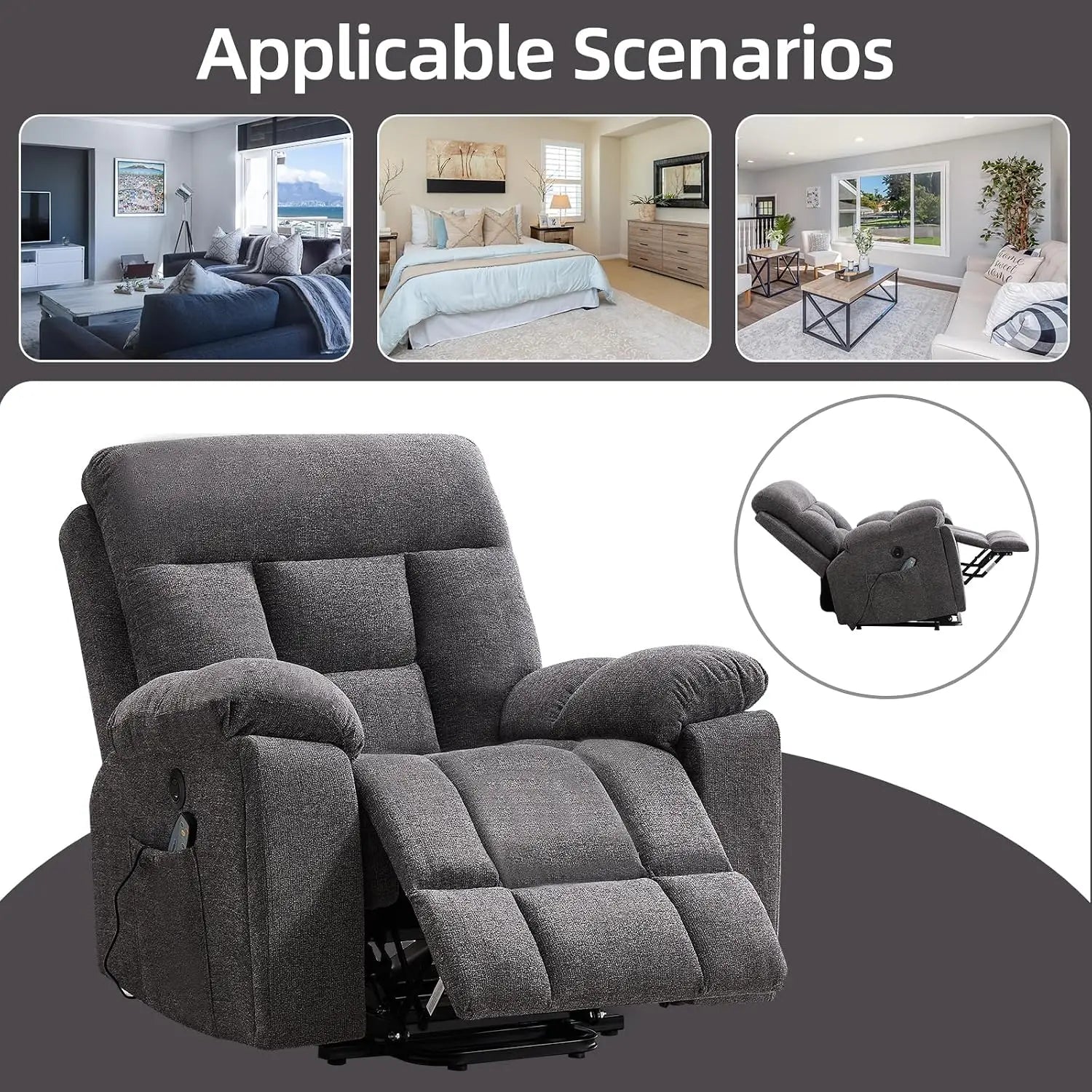 Massage Recliner Chair, Overstuffed Rocker Lazy Boy Chairs with Vibration&Gently Heat,Fabric Ergonomic Manual Nursery, Custom