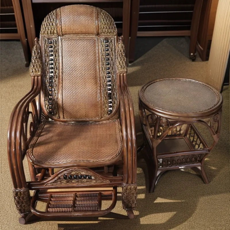 Natural rattan rocking chair sofa recliner lazy adult elderly chair living room