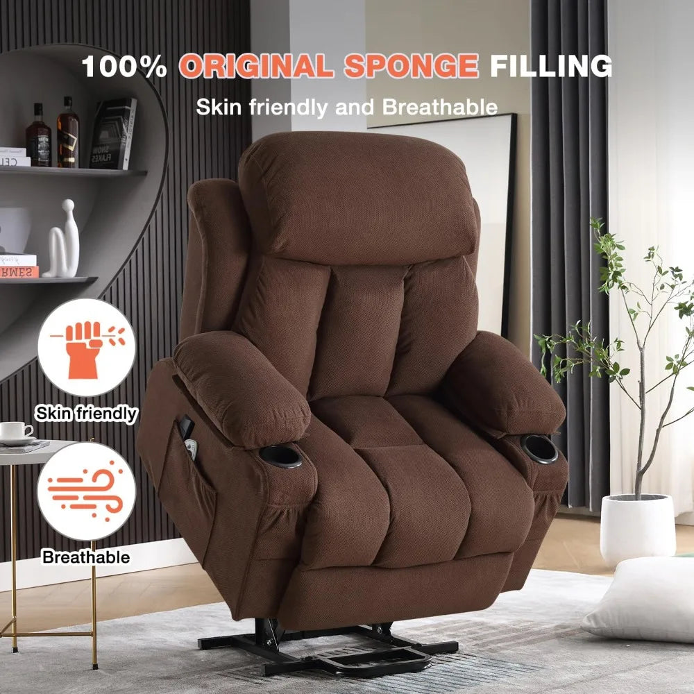 Power Lift Recliner Chair for Elderly with Massage and Heat, Electric Recliner with USB Port and Cup Holders