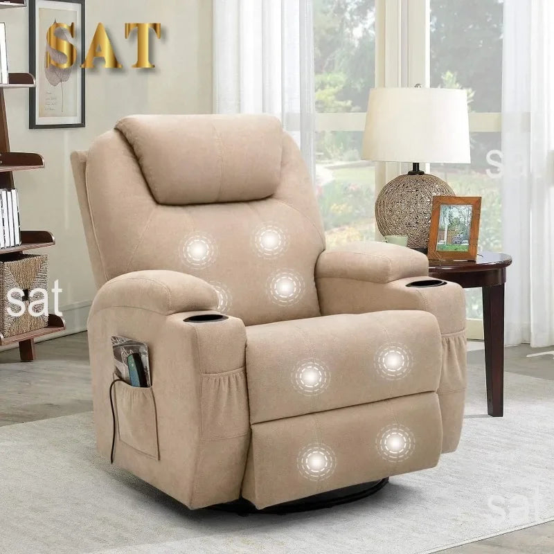 l Rocking Chair Recliner Chair With Massage And Heating Swivel Ergonomic Lounge Chair Classic Single Sofa With 2 Cup Holders L