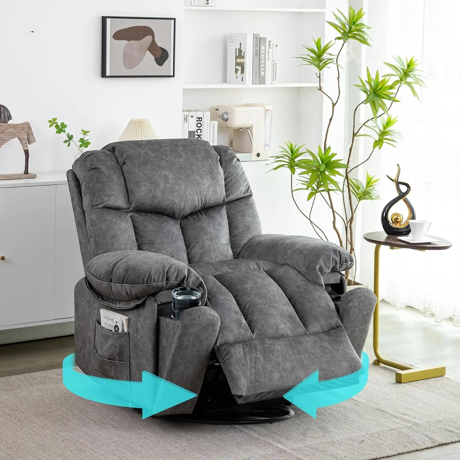 Recliner Chair with Swivel Glider Base for Living Room, Overstuffed Rocker Recliner with Foldable Armrest & Hidden, Customized